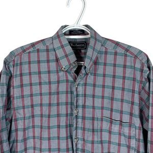 Burberry‎ London Mens Button Down Shirt Medium L/S Cotton Pocket Blue Green Red